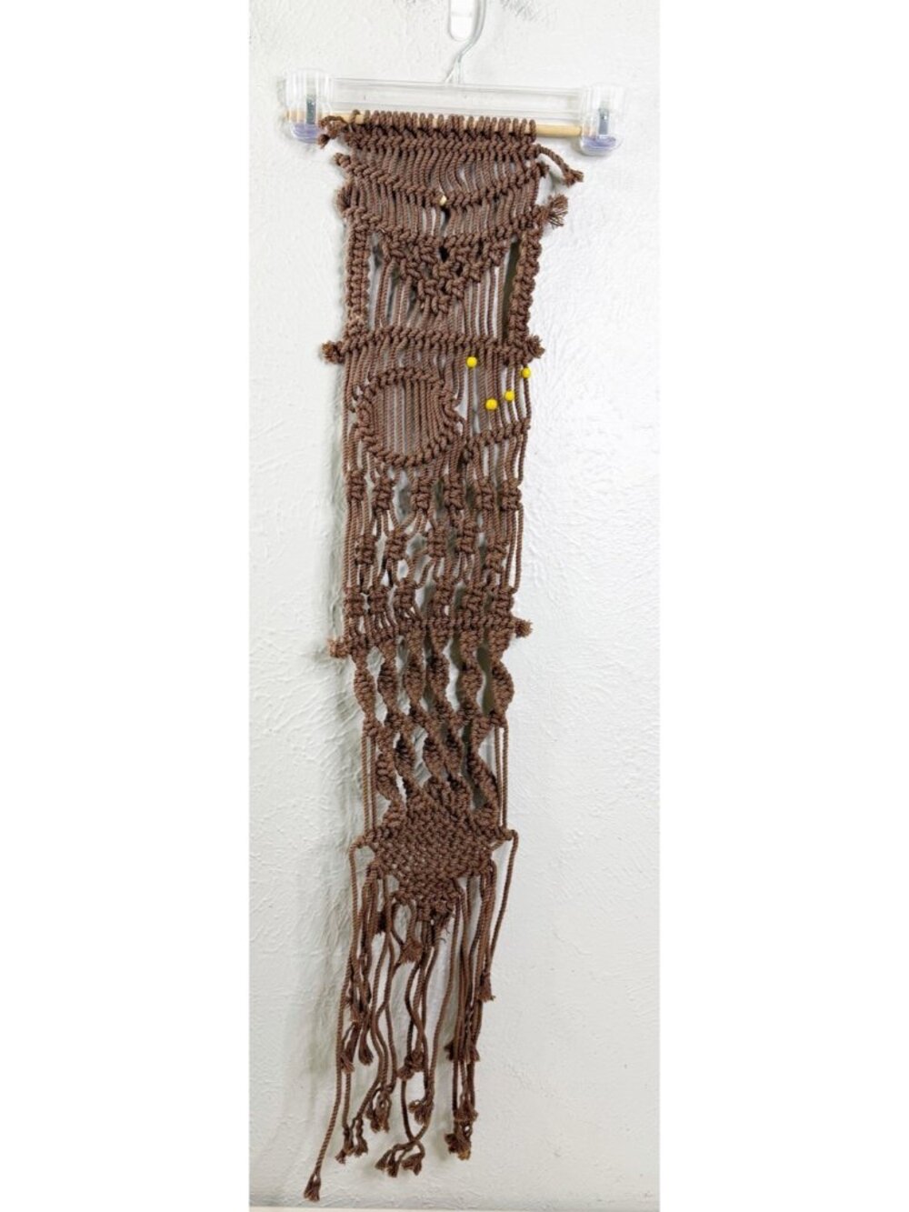 VTG Handmade 70s Macrame Jute Wall Hanging BOHO Retro 37"L Brown GUC